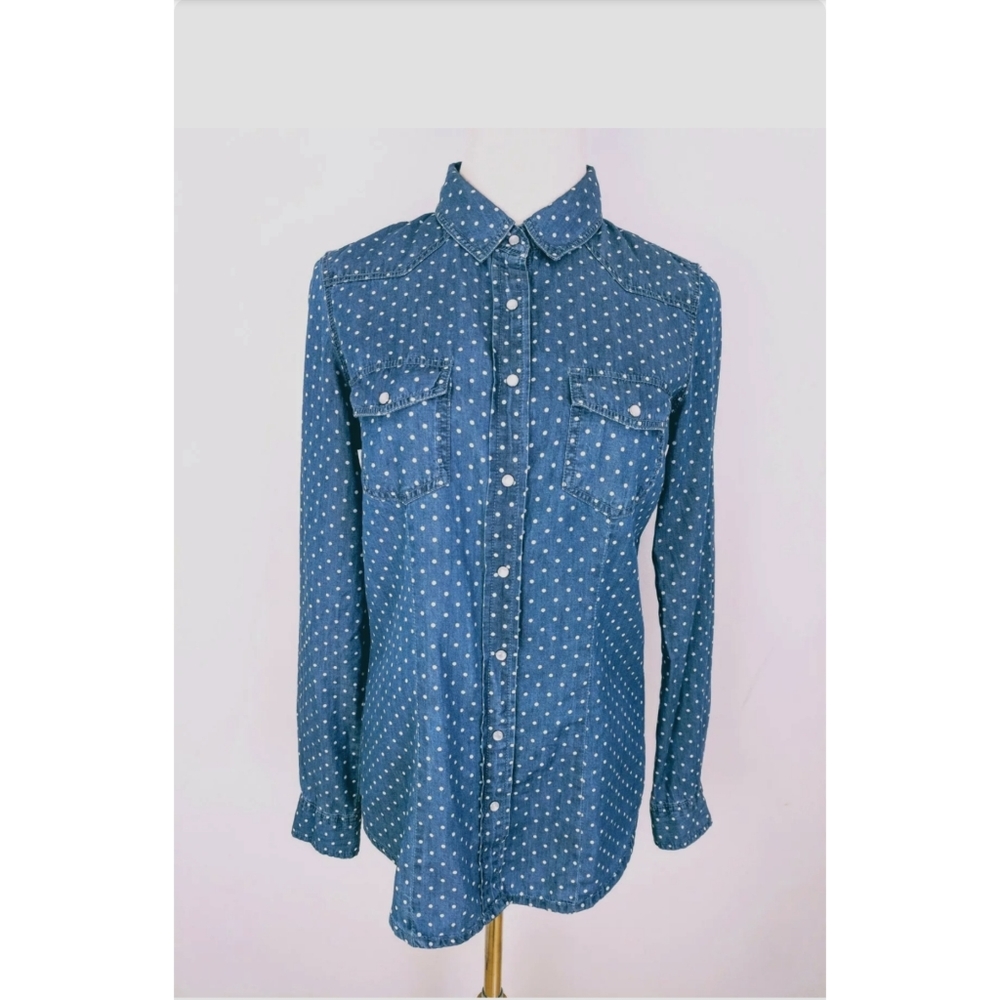 SALE! Forever 21 Blue Polka Long Sleeves Small